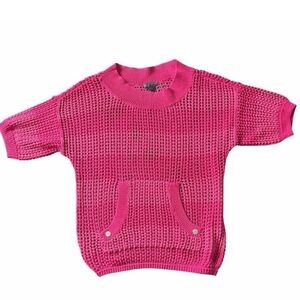 Armani Exchange Women's Open Knit Striped Short Sleeve Sweater Size S Pink